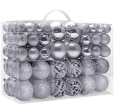 Christmas Tree Decoration Ball, 100pcs Christmas Baubles Ornaments 3cm+4cm+6cm, Shatterproof Christmas Hanging Balls Decoration, Christmas Tree Holiday Wedding Party Pendants Gifts (Silver)