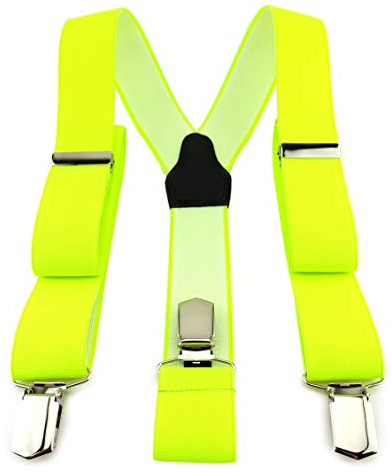 TigerTie Unisex Hosenträger in Y-Form mit 3 extra starken Clips - Farbe in neongelb einfarbig Uni - hochwertige Verarbeitung - Breite 35 mm