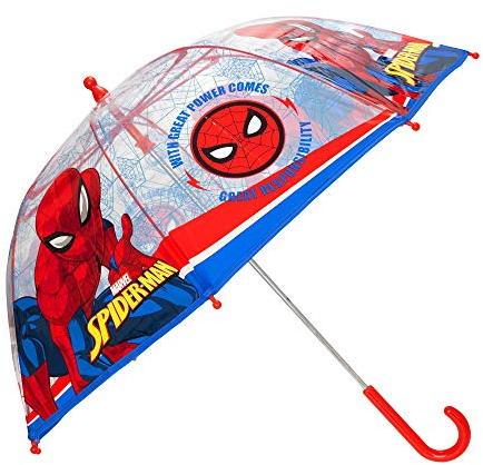 Marvel Spiderman Regenschirm für Kinder, transparent, POE Kuppelschirm, mehrfarbig, 65 cm, Klassisch