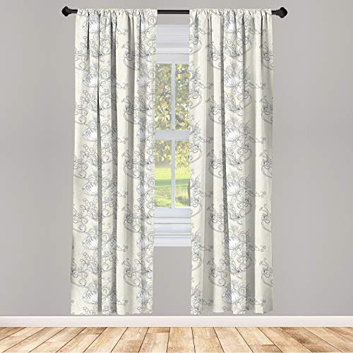 ABAKUHAUS Jugendstil Vorhänge, Gardinen, Romantische Braut AST, Fensterbehandlungen für Wohnzimmer Schlafzimmer Dekor, 2 Stück 75 cm b x 245 cm h, Elfenbein und Weiß