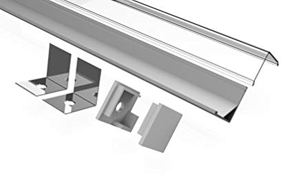 Tivendis Led Alu Profil 2 m ER9010 Komplett Set für Strip/Streifen bis 10 mm breit | Abdeckung transparent klar, Endkappen, Befestigungclips | L-Form Winkel Ecke Winkelprofil Eckprofil eloxiert