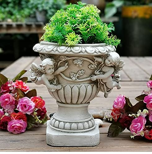 Engel Garten Statue Pflanzgefäße, Engel Pflanzgefäße Töpfe mit Drainage für Terrasse, Rasen, Hofkunst, Harzstein, klassisch antik, 21,5 cm hoch (Engel-Pflanztöpfe)