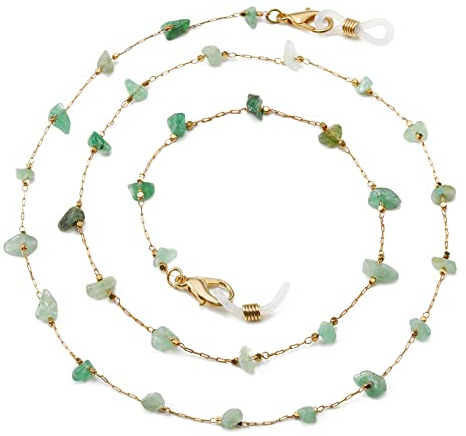 humlbird Chaîne de lunettes élégante pour femme - Cordon de masque en cristal naturel - Sangle de support de lunettes, vert, Small