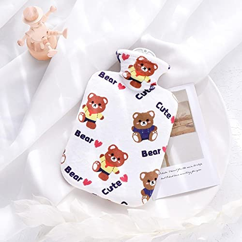 Wärmeflasche Weißer Süßer Bär Wärmflasche Bettflasche Mit Bezug Flauschig Groß Gemütliches für Erwachsene Kinder Baby Weichem Weiches Plüsch Geschenke für Frauen 500ML