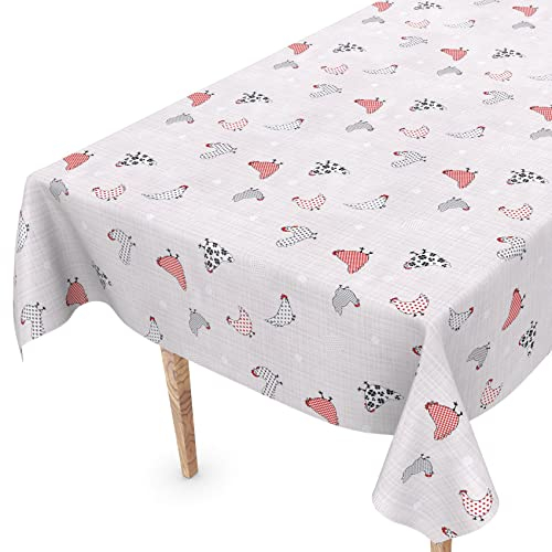Tischdecke abwaschbar Wachstuch Wachstuchtischdecke 100 x 140cm Schnittkante Hühner Grau Gartentischdecke Wachstuch