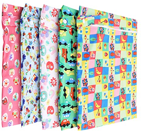 Yuhtech Bolsa de Pañales, 5 Pcs Reutilizable Wetbag Impermeable Lavable para Viajes, Playa, Piscina, Gym