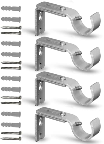 QualityDen Curtain Pole Brackets Adjustable Length of 9 - 12cm - Metal Curtain Rod Brackets Set with Screws for Poles, Wall Rod-Heavy Duty & Rust Resistant (Silver - 4pcs)