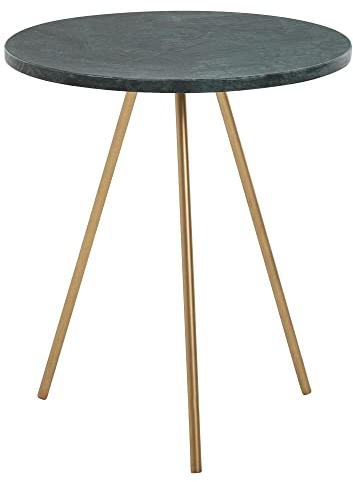 FineBuy Beistelltisch Echter Marmor Grün 38x38x44cm Anstelltisch Metall Gold, Kleiner Dreibein Sofatisch Rund, Wohnzimmertisch Couch Modern, Couchtisch Hoch