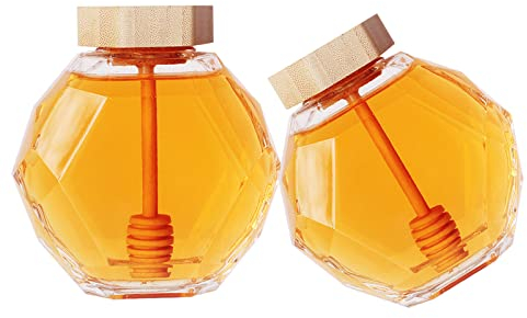YouYuer Tarro de Miel,2pcs Dispensador de Miel Almacenaje Botella Transparente Tarro De Jarabe para Jarabe Salsas Recipiente Botes para Miel Cocina Hornear(200ml)