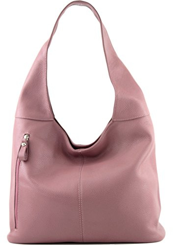 modamoda de T155 Sac à bandoulière en cuir pour femme Fait main en Italie, vieux rose, L