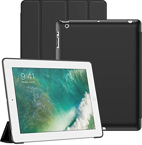 JETech Custodia per iPad 2/3/4, Cover Protettiva per Tablet Morbida al Tatto con Guscio Posteriore Rigido, Auto Svegliati/Sonno (Nero)