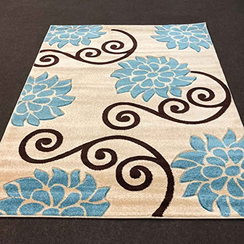 Rugs 4 Sale Vogue Beige 1.4cm Thick Pile Modern Area Rug Living Room, Bedroom, Office And Home Decor l Ideal For Kids Room, Dining Hall, Indoor/Outdoor Carpet Mat (Beige/Blue-120x170cm)