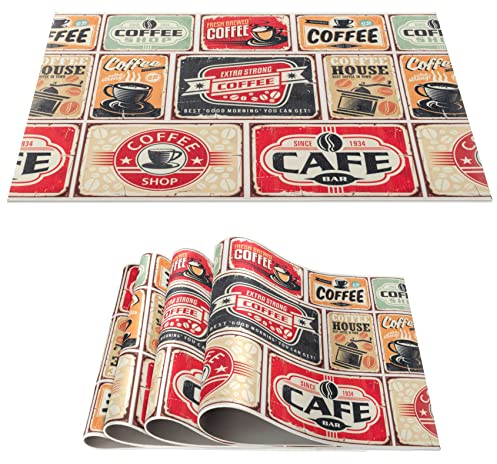 Platzset Tischset abwaschbar PVC Platzdeckchen rutschfest Tischuntersetzer Hitzebeständig Esstisch Deko für drinnen & draußen 30x45cm Vintage 4-er Set