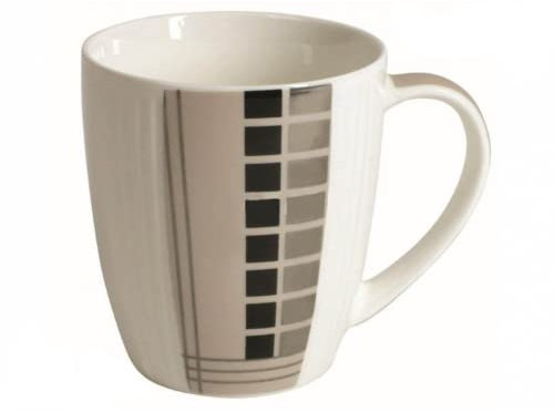 Domotti Kaffeebecher 360 ml 8,5 x 5,5 x 9,5 cm Keramik Kaffeetasse Coffee Mug Kaffee Tee modernes Muster weiß ecru grau schwarz