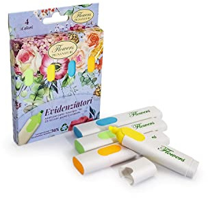 Pigna, 4er-Pack NATURE FLOWERS Textmarker (grün, gelb, blau, orange), Ziselierspitze