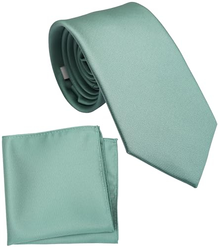 ZENXUS Normale Krawatte und Einstecktuch für Herren, einfarbig, 8,1 cm Standardbreite, 24 Eukalyptus, Regulär