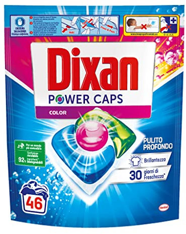 Dixan PowerCaps Multicolor, Detersivo Lavatrice Capsule, Ideale per capi colorati, confezione singola da 46 capsule (lavaggi)