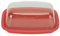 Boîte de rangement pour beurre, grand porte-beurre, boîte de rangement de beurre incurvée en plastique avec coupe-beurre et couvercle(Rouge)