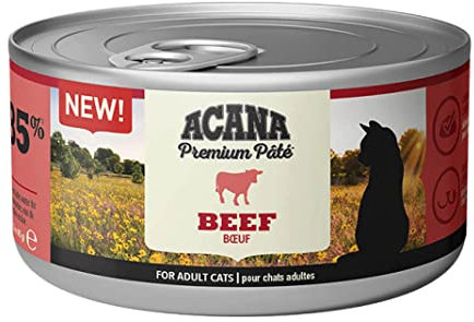Acana Premium Pâté Rind | 24 x 85 g | Getreidefreies Nassfutter für Katzen | Reich an hochwertigen tierischen Zutaten und Proteinen | Kann für die Zufuhr von Flüssigkeit sorgen