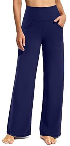 Promover Activewear-Hosen für Damen mit Taschen Jogginghose Hohe Taille Yogahose Weites Bein Straighthose Bauchkontrolle Schlaghose Arbeit Sporthose Klein/Regulär/Groß