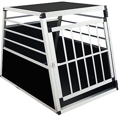 Thanaddo Alu Hundetransportbox - 65 × 91 × 69 cm — Auto Hundebox robust & pflegeleicht – Gittertür verschließbar - Aluminium Kofferraumbox Reisebox für Hunde Katzen (L-PRO)