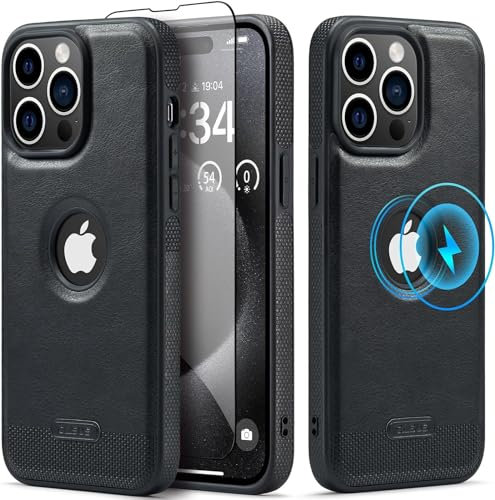 Sibada Custodia in pelle per iPhone 15 Pro, compatibile con MagSafe, con 1 pellicola protettiva per schermo, logo visibile, in pelle vegana di alta qualità, classica, elegante, (2023) da 6,1, colore
