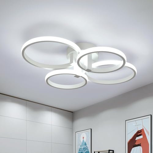 Comely LED Deckenlampe, 48W 5400LM Deckenleuchte Moderne 4-Ringe Design, Deckenbeleuchtung aus Acryl LED Lampe Weiß für Schlafzimmer Wohnzimmer und Esszimmer Küche Flur, Kaltweiß 6500K