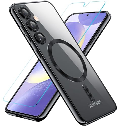 Kuaguozhe für Samsung Galaxy S24 Hülle für MagSafe, Magnetisch Handyhülle Samsung S24 mit Schutzfolie, Vollständiger Kameraschutz Stoßfest Kratzfest Schutzhülle Case für Samsung S24 (Schwarz)