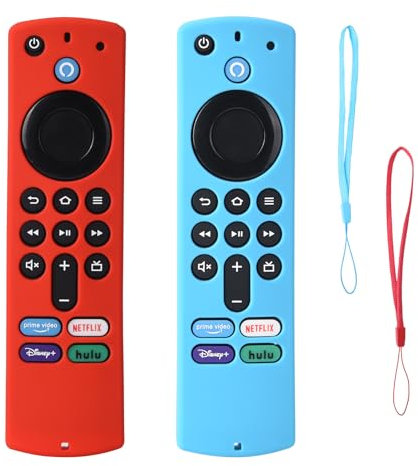 Protection télécommande Fire TV Stick BHHB Coque de Protection pour télécommande Silicone pour télécommande vocale Alexa Pro (Version 2022) Bandoulière 2Pack- (Rouge et Bleu)