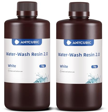 ANYCUBIC Wasser Waschbares Resin 2.0, (Weiß, 1000g, 2pcs) | Wasserlöslich, UV-Resin 405nm Standard Photopolymer Harz, Geringer Geruch, Geeignet für 4/6/8K LCD 3D-Drucker