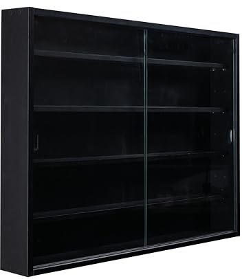 Inter Link - Vitrine Murale pour Objets de Collection – Armoire de rangement avec 4 étagères – 5 Compartiments - pour Miniatures - MDF - Noir (80x60x9.5 cm) - Blacklava