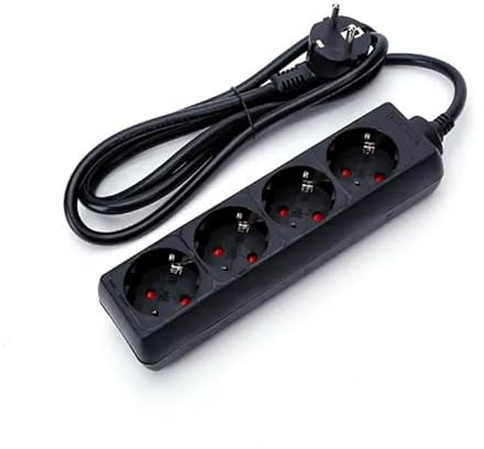 Multiprise Allemande à 4 Prises sans Interrupteur, pour gérer Vos appareils électroniques. avec 1,5 m de câble 3G de 1,5 mm² en Noir, Allie sécurité et Design élégant.