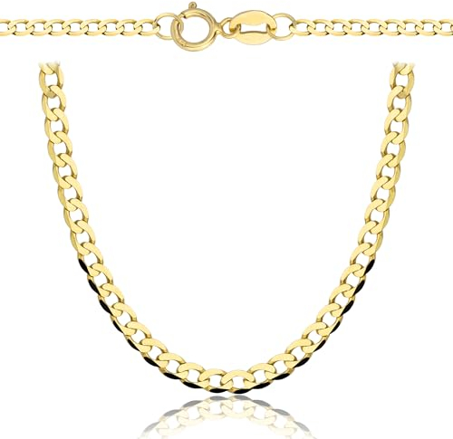 Rodium – Goldkette 14 Karat (585) Unisex, Goldkette Damen und Goldkette Herren, Cuban Chain, Panzerkette Gewicht 1.60g, Gold Kette Breite 1.60 mm, Länge 45cm, Unisex Necklace