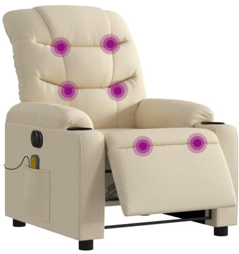 vidaXL Massagesessel Elektrisch, Sessel Verstellbare Rückenlehne Fußteil, Fernsehsessel Relaxsessel mit Liegefunktion, Liegesessel Polstersessel Ruhesessel, Creme Stoff
