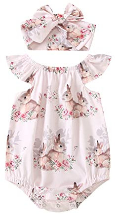 Completo Atletica Bambina Vestiti Estivi Bambina 10 Anni Maschio Tuta da neonato stampata per bambina di Pasqua Set da giorno Fasce per la Pagliaccetto Baby Bunny Girls Salopette (Beige, 18-24 Months)