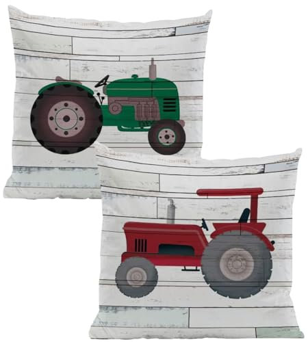 JAHEMU Kissenbezug Traktor Leinen Dekokissen Zierkissenbezüge Weihnachten Vintage Kissenbezug, Sofakissenbezug, Reisekissen Kissenhülle, Bürostuhl-Kissenbezug 45 x 45cm, 2 Stück