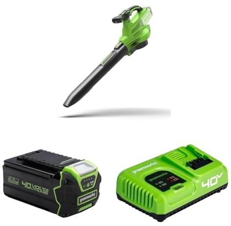 40V Akku-Laubsauger/Laubbläser Greenworks mit bürstenlosem Motor GD40BVII, 370 km/h, 14.17 m³/min, 45L Fangsack, 3 Jahre Garantie und 40V 4Ah Lithium-Ionen Akku & 2A Universal Ladegerät