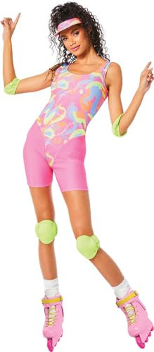 MIMIKRY Rollschuh Babe Damen Kostüm Neon 80er Jahre Skater Girl 80`s Aerobic, Größe:XL