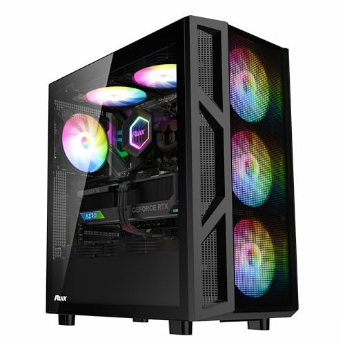 RUIX CV103 - Carcasa para computadora ATX MID-Tower, 4 ventiladores RGB de 120 mm, vidrio templado, carcasa para PC para juegos, USB 3.0 (negro)