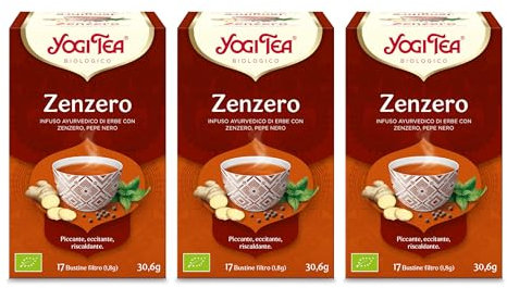 Yogi Tea - Zenzero Bio - Infuso Ayurvedico - Miscela di Zenzero e Pepe Nero - Senza Caffeina - Confezione da 3x17 bustine (51 bustine in totale)