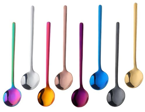 TEHAHA 8 Pcs Coffee Spoons, Stainless Steel Espresso Spoons，5.3 Inches Mini Tea Spoons,Cappuccino Stirring Spoons, Lightweight Small Round Spoons Set for Coffee,Tea,Ice Cream,Sugar