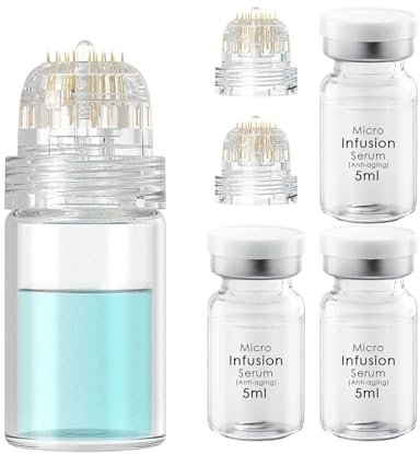Système de perfusion à micro-aiguilles inclus avec aiguille Hydra 0,5 mm, 2 têtes d'aiguille de rechange et 3 ampoules de sérum anti-âge 5 ml, traitement anti-âge