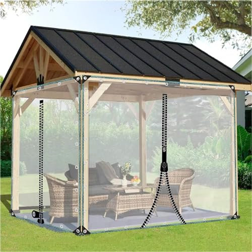 KOOEIN 0,3mm Durchsichtige Vinylplanen,wasserdichte Schwerlast Abdeckplane Mit ösen,Regenschutzvorhänge Aus PVC,Planen-Seitenteile Mit Reißverschluss,Faltbar,Langlebig,LxW-3.2x2m/10.5x6.6ft