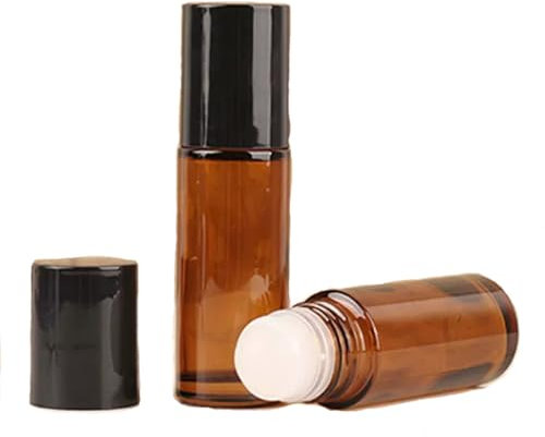 Cchenxxi 2 Pcs 50ml Amber Glass Roll On Bottles - Empty Refillable Rollerball Containers for DIY Deodorant, Essential Oils, Perfume & Skincare Making (50ml Brown), Brown