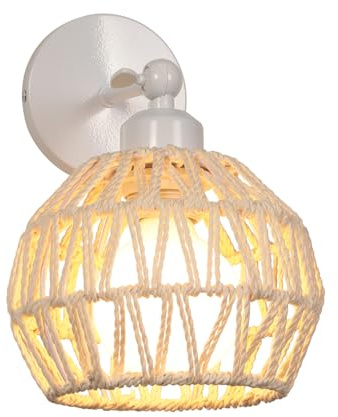 LIGKIN Wandleuchten Vintage E27 Wandlampen Lampenschirm Metall Käfig Wandleuchte Rattan Drehbares Design Deckenleuchte Retro für Flur, Treppenhaus, Küche, Weiß