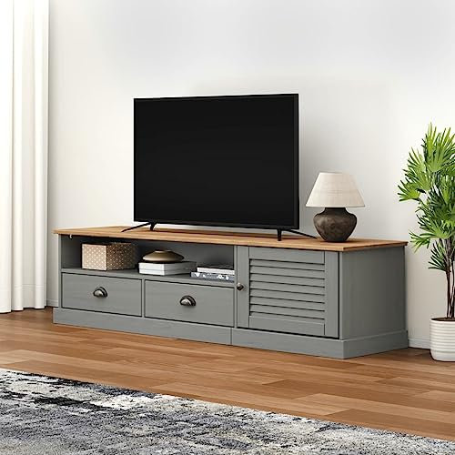 ShGaxin Vigo Meuble TV en bois massif de pin gris 156 x 40 x 40 cm
