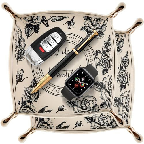 AIBAOBAO Vide Poche Entree, 2 Pièces Plateau Vide Poche Cuir, Plateau Cuir Pliant, Plateau Clé Entrée, Plateau à Bijoux, Plateau de Rangement pour Portefeuilles, Montres, Clés, Pièces de Monnaie