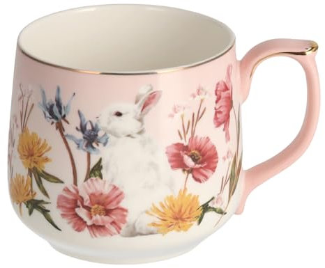 home&you - Becher Sirsolbunny, 430 ml, feines Knochenporzellan, Osterdeko, Osterhase, Tasse, Deko, Kaffeetassen, Wassertasse, Coffee Cup für Kaffee Milch Latte Tee - Rosa