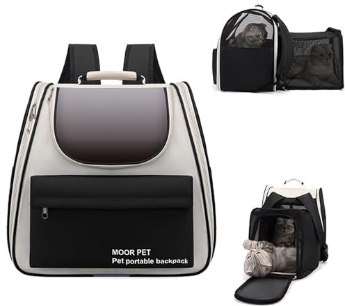 UUE Katzenrucksack, Hunderucksack, Katzen Rucksack, katzenrucksack große, Faltbare Rucksack für Katzen und Kleine Hunde, Cat Backpack mit Sicherheitsseil und Haustierunterlage, Schwarz