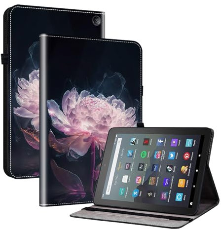 Mldjomid Hülle Kompatibel mit 7 Amazon Fire 7 (12. Generation, 2022) PU Leder Flip Tablet Schutzhülle mit Ständer Kartenschlitz Stifthalter Cover Case für Fire 7 12th Gen 2022 (Lila Pfingstrosen)